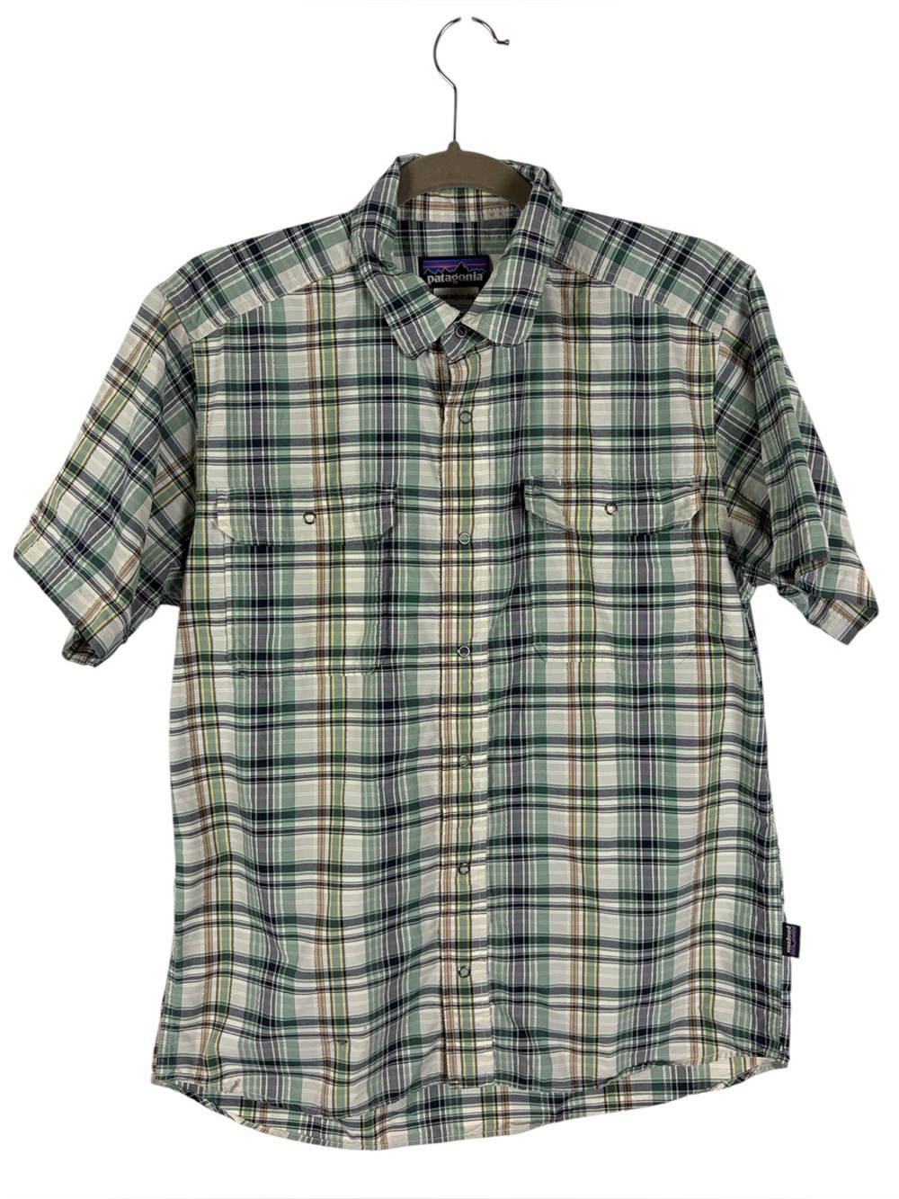 Patagonia Men’s Plaid Snap Front Fishing Shirt Medium Green Blue Outdoor